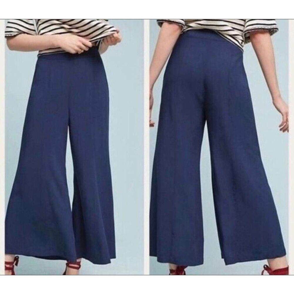 maeve anthropologie canna culotte wide leg blue pants 6 Office Business Minimali